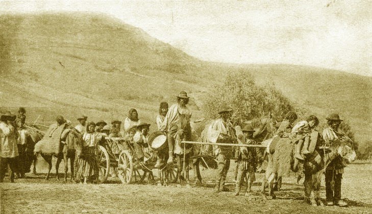 Wandering Gypsies somewhere on the countryside in the 19th century