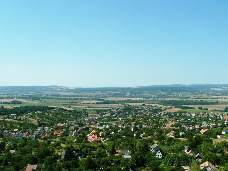 Panorama from the walls of the castle towards the village and the wide Móri-árok