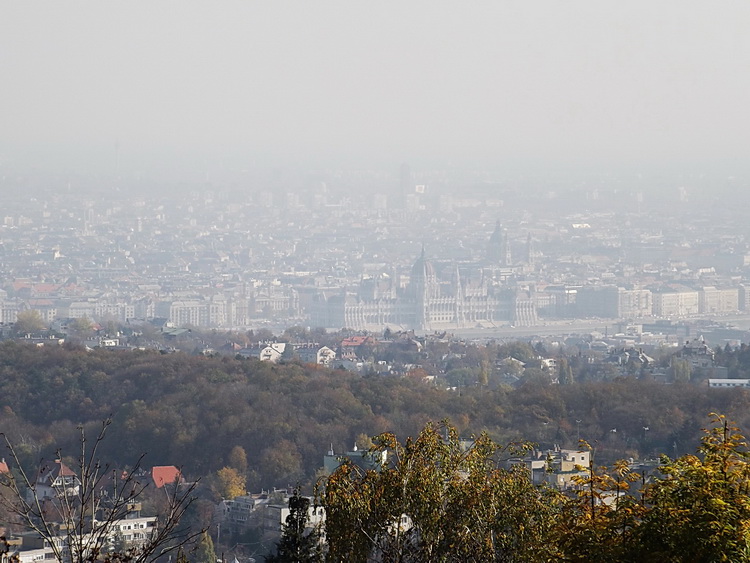 Misty panorama towards the centre of Budapest from the terrace