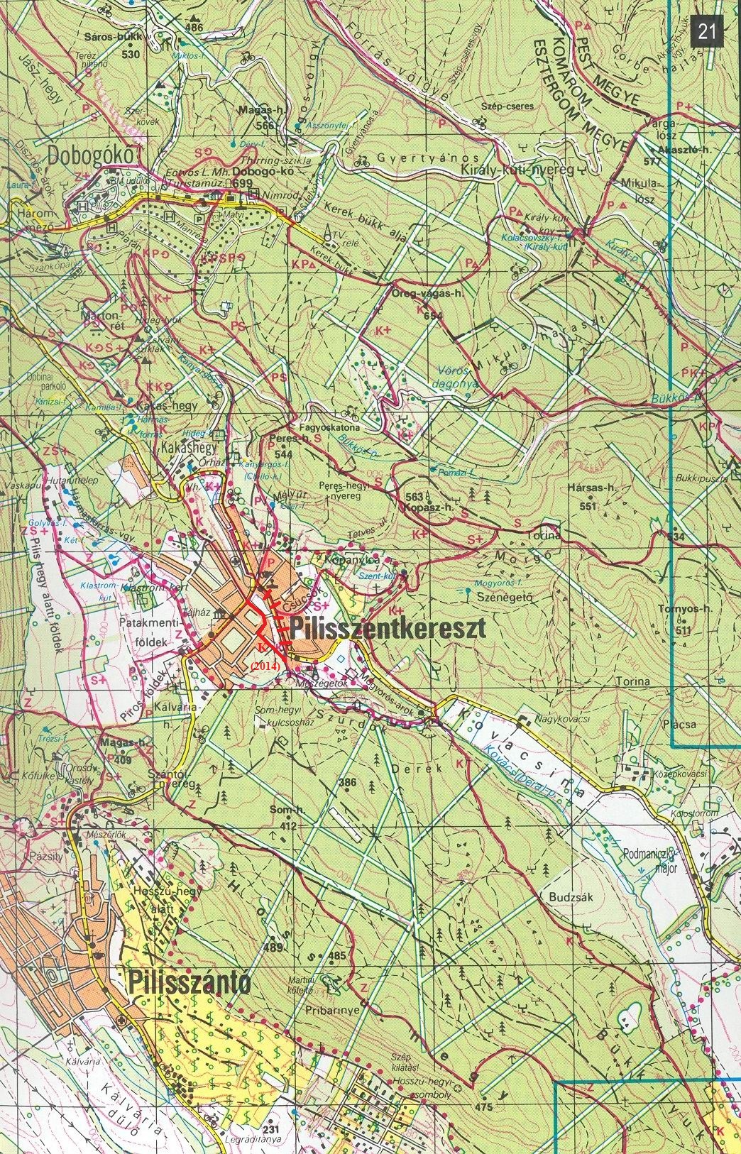 Map detail about the environs of Dobogókő