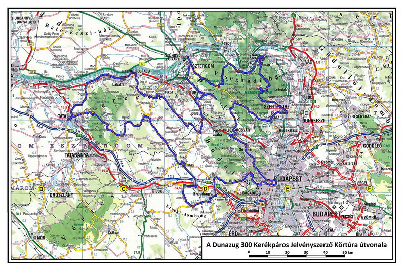 A Dunazug 300 Kerékpáros Jelvényszerző Körtúra útvonaltérképe